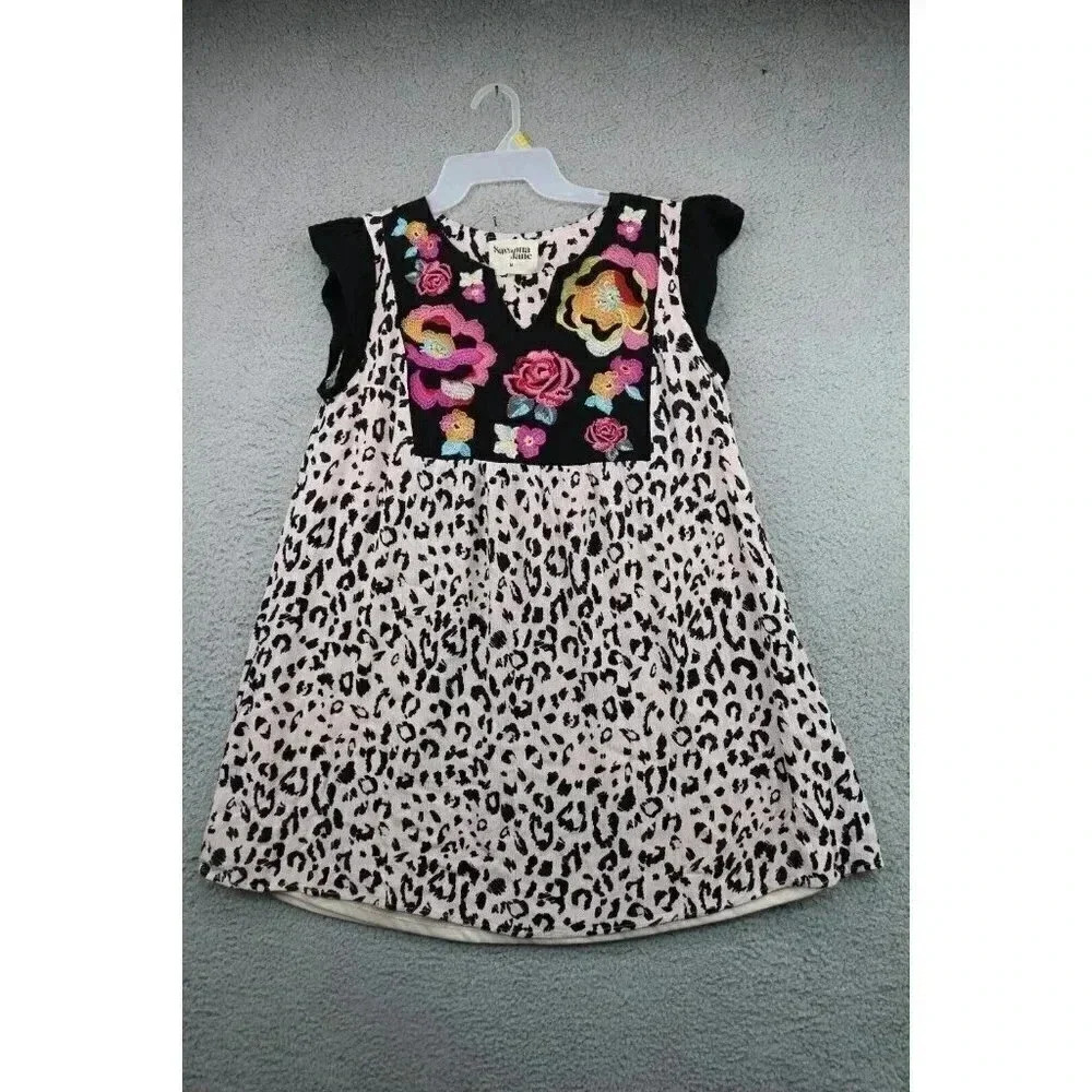 Savanna Jane Leopard Print Mini Dress with Vibrant Floral Embroidery